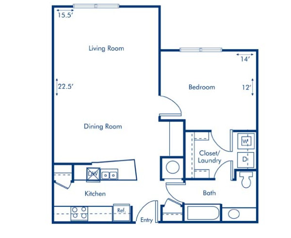 Blueprint of Clairmont Floor Plan, 1 Bedroom and 1 Bathroom at Camden Brookwood Apartments in Atlanta, GA