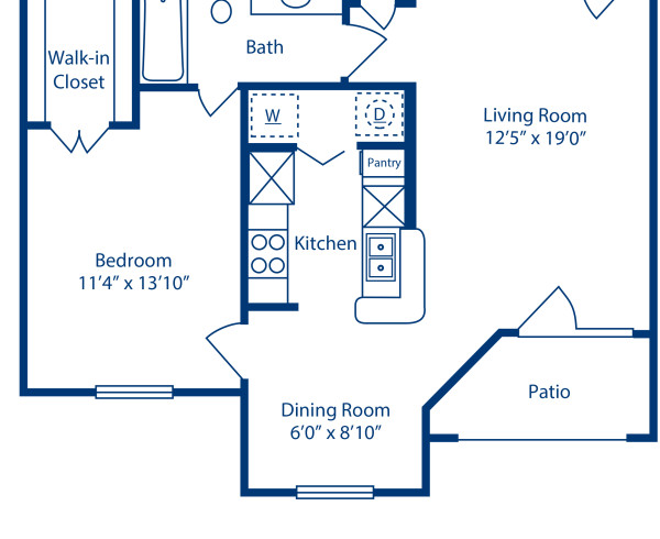 Blueprint of G.2 Floor Plan, 1 Bedroom and 1 Bathroom at Camden Vanderbilt Apartments in Houston, TX