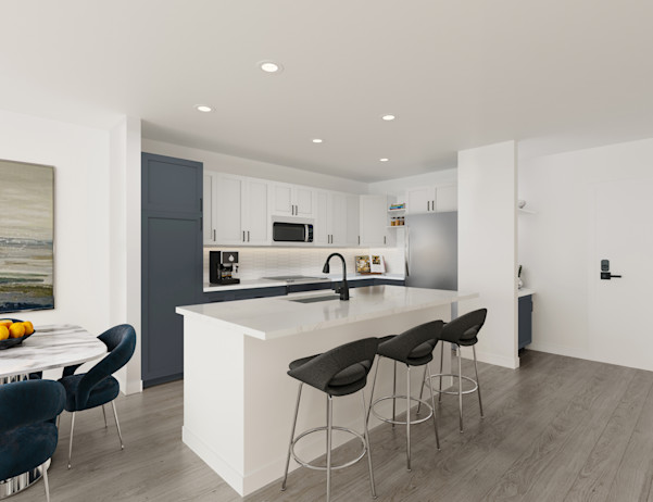 Kitchen with contrasting shaker-style cabinetry at Camden South Charlotte in Charlotte, NC