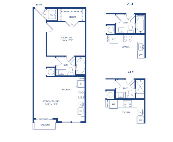 Camden Greenville Apartments in Dallas, TX, A1 Villas 1 bedroom 1 bathroom floor plan, 543 square feet