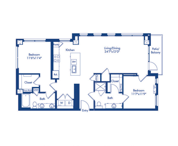 Camden Buckhead apartments in Atlanta, GA, 2 bed, 2 bath floor plan B3