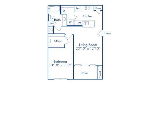 Blueprint of A Floor Plan, 1 Bedroom and 1 Bathroom at Camden Caley Apartments in Englewood, CO