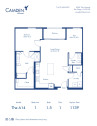 Camden Hillcrest apartments in San Diego, California one bedroom, one and a half bath floor plan The A14