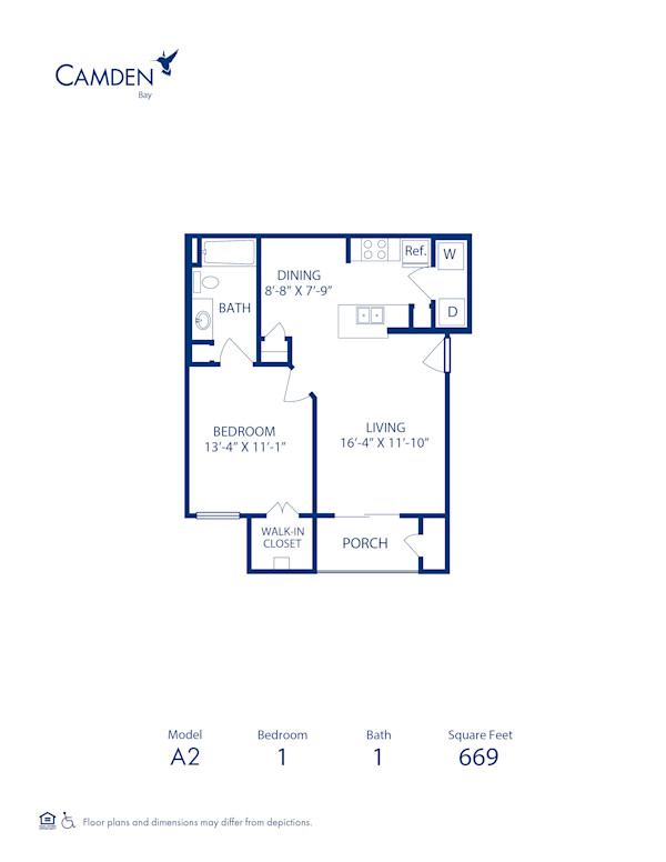 Blueprint of Coastal (Balcony) Floor Plan, 1 Bedroom and 1 Bathroom at Camden Bay Apartments in Tampa, FL