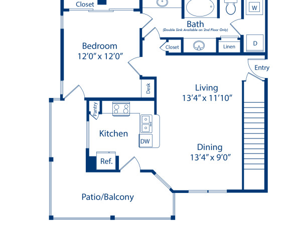 Blueprint of Messina Vista  - Garage Floor Plan, 1 Bedroom and 1 Bathroom at Camden Riverwalk Apartments in Grapevine, TX
