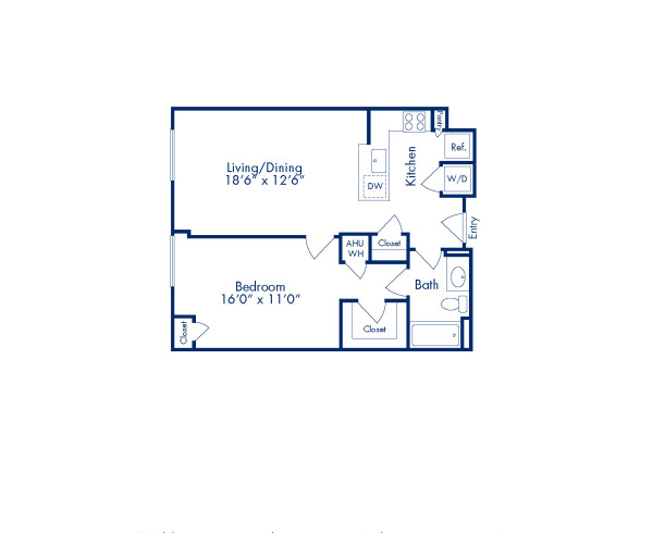 Blueprint of Barton Floor Plan, 1 Bedroom and 1 Bathroom at Camden Potomac Yard Apartments in Arlington, VA