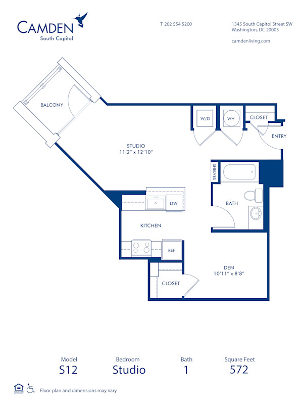 Blueprint of S12D Floor Plan, Studio with 1 Bathroom at Camden South Capitol Apartments in Washington, DC