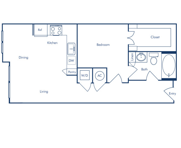 Camden Rainey Street apartments in Austin, TX one bedroom floor plan A3.1