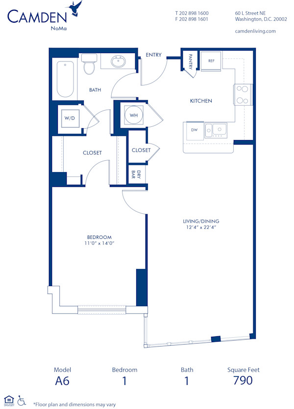 Blueprint of A6 Floor Plan, 1 Bedroom and 1 Bathroom at Camden NoMa Apartments in Washington, DC