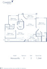 Blueprint of Manzanilla Floor Plan, 3 Bedrooms and 2 Bathrooms at Camden Royal Palms Apartments in Brandon, FL