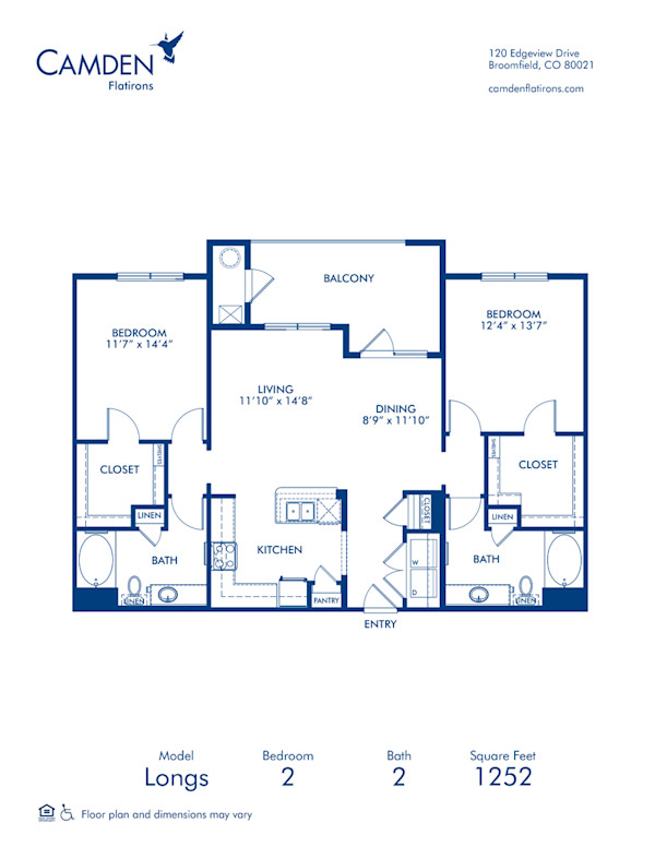 Blueprint of Longs Floor Plan, 2 Bedrooms and 2 Bathrooms at Camden Flatirons Apartments in Broomfield, CO