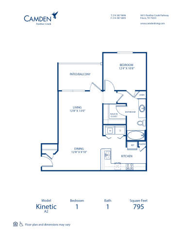 Blueprint of Kinetic Floor Plan, 1 Bedroom and 1 Bathroom at Camden Panther Creek Apartments in Frisco, TX