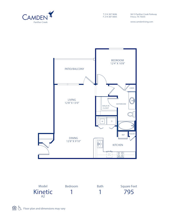 Blueprint of Kinetic Floor Plan, 1 Bedroom and 1 Bathroom at Camden Panther Creek Apartments in Frisco, TX