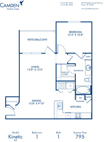 Blueprint of Kinetic Floor Plan, 1 Bedroom and 1 Bathroom at Camden Panther Creek Apartments in Frisco, TX
