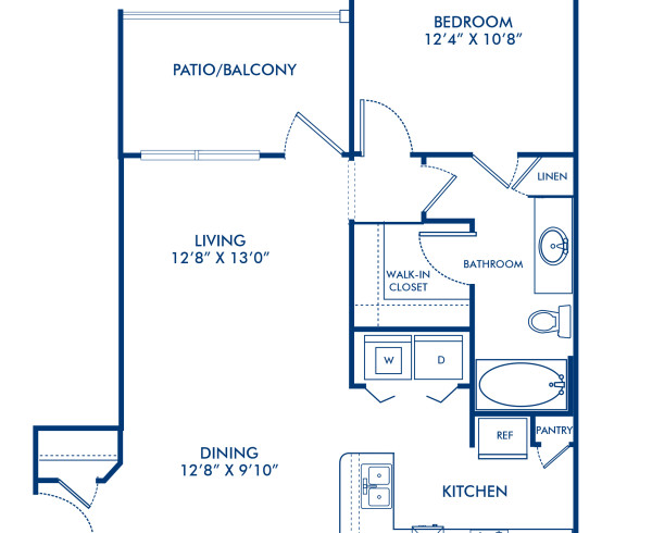 Blueprint of Kinetic Floor Plan, 1 Bedroom and 1 Bathroom at Camden Panther Creek Apartments in Frisco, TX