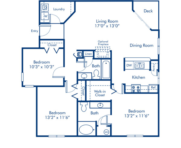 Blueprint of 3.2TB Floor Plan, Apartment Home with 2 Bedrooms and 2 Bathrooms at Camden Sedgebrook in Huntersville, NC