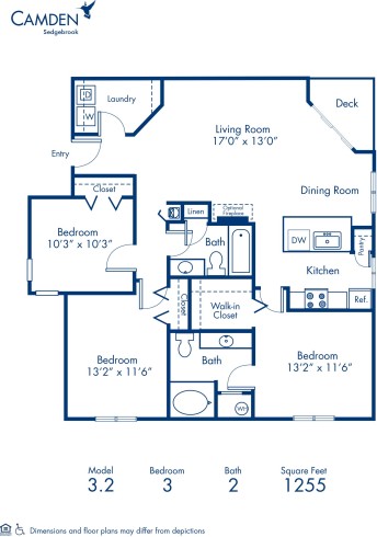 Blueprint of 3.2TB Floor Plan, Apartment Home with 2 Bedrooms and 2 Bathrooms at Camden Sedgebrook in Huntersville, NC