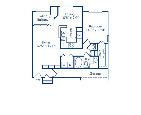 Blueprint of C Floor Plan, 1 Bedroom and 1 Bathroom at Camden Addison Apartments in Addison, TX