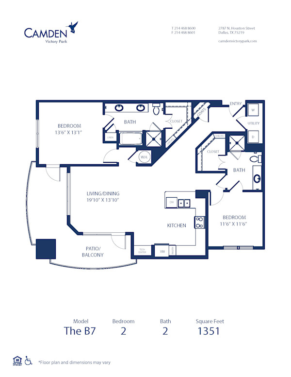 Blueprint of B7 Floor Plan, 2 Bedrooms and 2 Bathrooms at Camden Victory Park Apartments in Dallas, TX