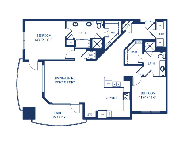 Blueprint of B7 Floor Plan, 2 Bedrooms and 2 Bathrooms at Camden Victory Park Apartments in Dallas, TX