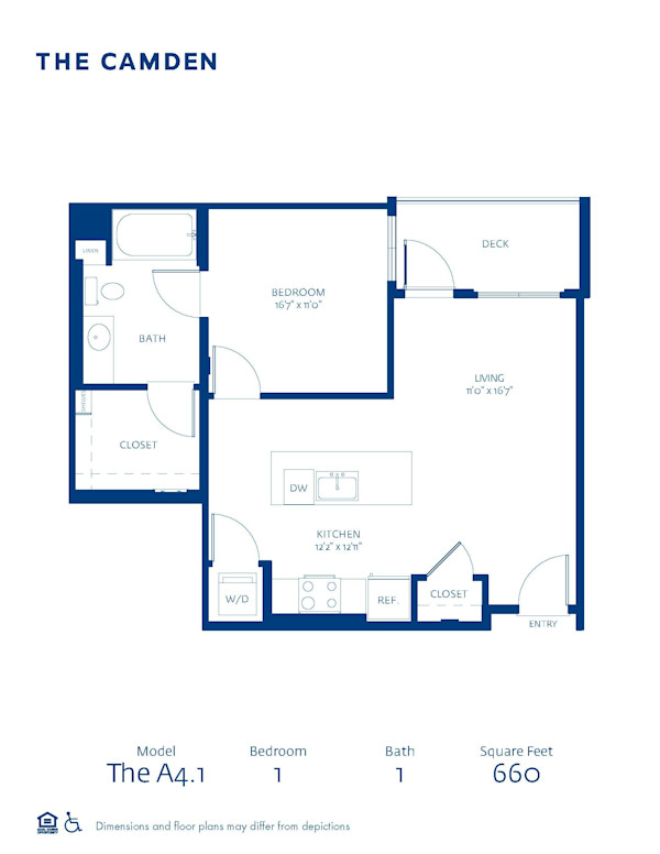Blueprint of A4.1 Floor Plan, 1 Bedroom and 1 Bathroom at The Camden Apartments in Hollywood, CA