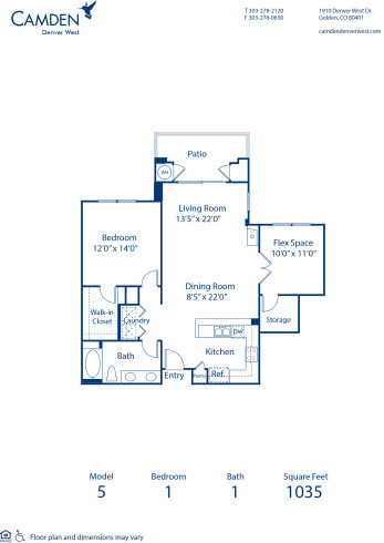 Blueprint of 5 Floor Plan, 1 Bedroom and 1 Bathroom at Camden Denver West Apartments in Golden, CO