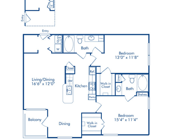 Blueprint of Juniper Floor Plan, 2 Bedrooms and 2 Bathrooms at Camden Creekstone Apartments in Atlanta, GA