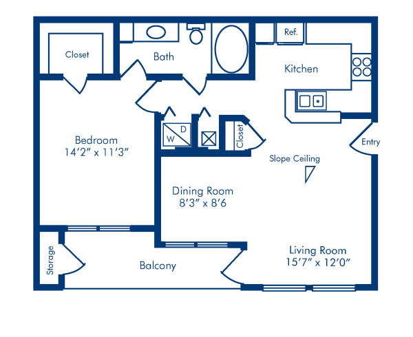 Blueprint of A Floor Plan, 1 Bedroom and 1 Bathroom at Camden Stonebridge Apartments in Houston, TX