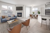 Open concept living room with gas fireplace