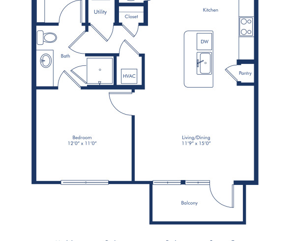 Camden Rino apartments in Denver one bedroom floor plan diagram, The A3.1