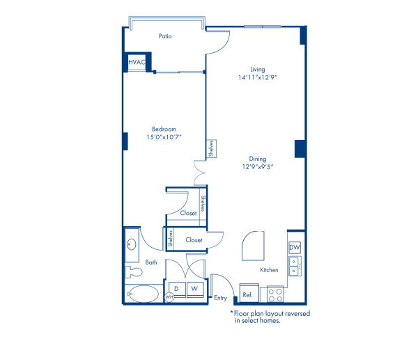 Blueprint of The Nobhill Floor Plan, 1 Bedroom and 1 Bathroom at Camden Grandview Apartments in Charlotte, NC