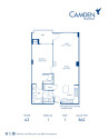 Blueprint of The Nobhill Floor Plan, 1 Bedroom and 1 Bathroom at Camden Grandview Apartments in Charlotte, NC