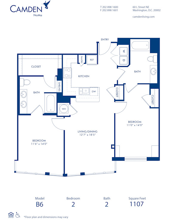 Blueprint of B6 Floor Plan, 2 Bedrooms and 2 Bathrooms at Camden NoMa Apartments in Washington, DC