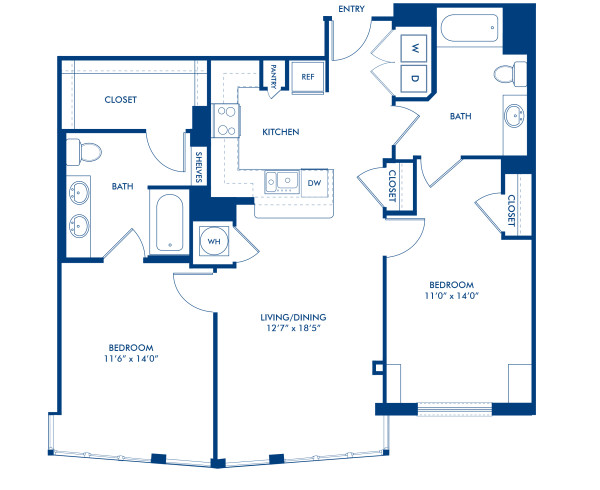 Blueprint of B6 Floor Plan, 2 Bedrooms and 2 Bathrooms at Camden NoMa Apartments in Washington, DC