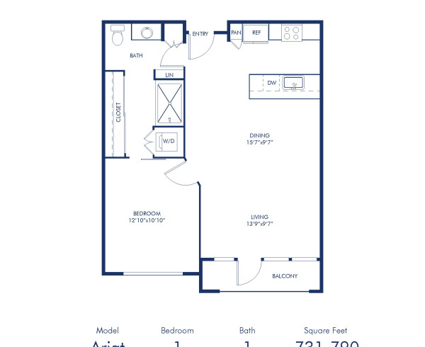 Camden Old Town Scottsdale apartments in Scottsdale, AZ one bedroom Ariat 2 floor plan