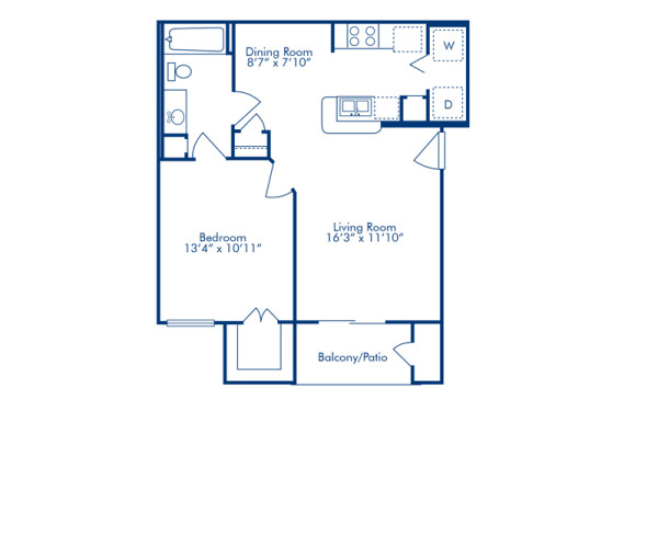 Blueprint of B Floor Plan, 1 Bedroom and 1 Bathroom at Camden Greenway Apartments in Houston, TX