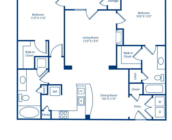 Blueprint of B1.1 Floor Plan, 2 Bedrooms and 2 Bathrooms at Camden Fairfax Corner Apartments in Fairfax, VA