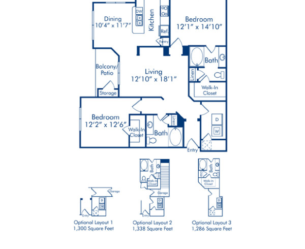 Blueprint of Springfield 4 Floor Plan, 2 Bedrooms and 2 Bathrooms at Camden Spring Creek Apartments in Spring, TX
