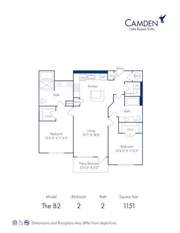 B2 floor plan at Camden Lake Buena Vista apartments in Orlando, FL