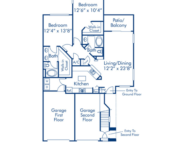 Blueprint of B3 Floor Plan, Apartment Home with 2 Bedrooms and 2 Bathrooms at Camden Legacy in Scottsdale, AZ