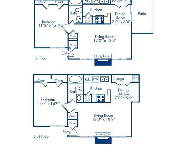 Blueprint of 1.1 Floor Plan, 1 Bedroom and 1 Bathroom at Camden Foxcroft Apartments in Charlotte, NC