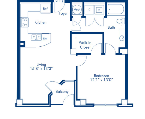 Blueprint of Aria Floor Plan, 1 Bedroom and 1 Bathroom at Camden Orange Court Apartments in Orlando, FL