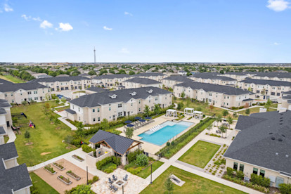 Aerial view of pool and community at Camden Leander apartments in Leander, Tx