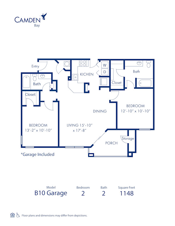 Blueprint of Estuary (Attached Garage & Solarium) Floor Plan, 2 Bedrooms and 2 Bathrooms at Camden Bay Apartments in Tampa, FL