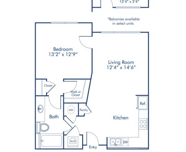 Camden North Quarter Apartments Downtown Orlando one bedroom floor plan Eola