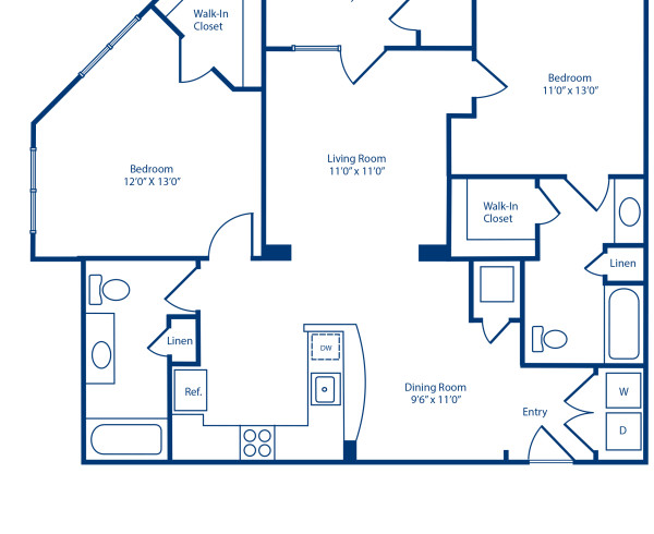 Blueprint of B2.2 Floor Plan, 2 Bedrooms and 2 Bathrooms at Camden Fairfax Corner Apartments in Fairfax, VA