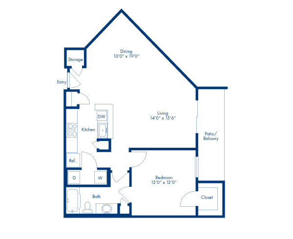 Blueprint of F Floor Plan, 1 Bedroom and 1 Bathroom at Camden Copper Square Apartments in Phoenix, AZ