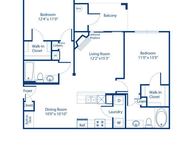 Blueprint of 2.2C Floor Plan, 2 Bedrooms and 2 Bathrooms at Camden Lansdowne Apartments in Lansdowne, VA