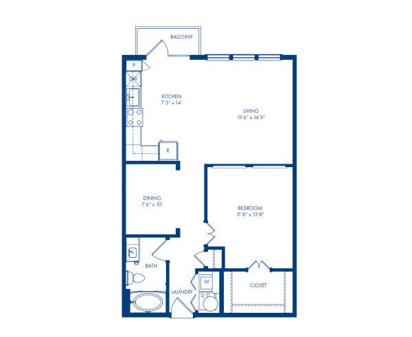 Camden Greenville apartments in Dallas, TX one bedroom, one bathroom floor plan A3R Flats