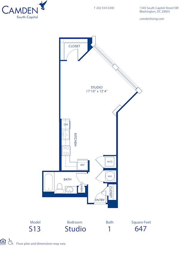 Blueprint of S13 Floor Plan, Studio with 1 Bathroom at Camden South Capitol Apartments in Washington, DC